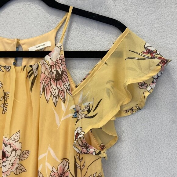 Floral Hi Low Cold Shoulder Maxi Dress Womens Medium M Butter Yellow Boho Flowy - Picture 7 of 16